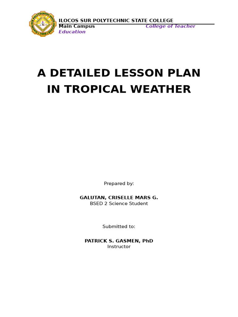 A DETAILED LESSON PLAN ON TROPICAL WEATHER by Ellie-1 | PDF ...