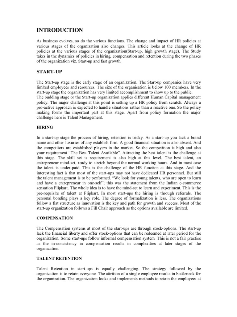 HR Policies for Startups in India | PDF | Startup Company | Small ...
