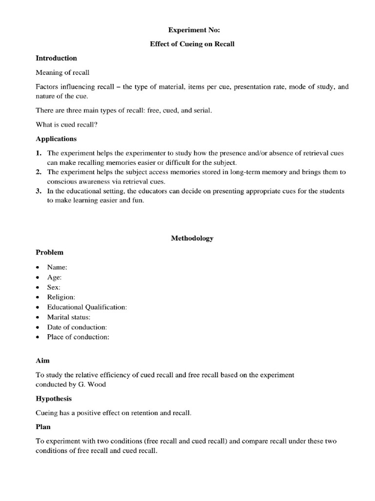 Cueing On Recall - Write Up - IGNOU | PDF