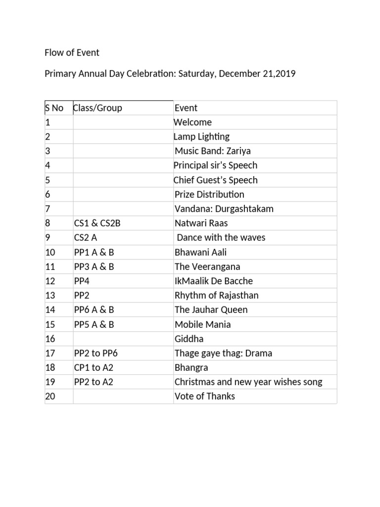 Annual Day Celebration Event Schedule | PDF