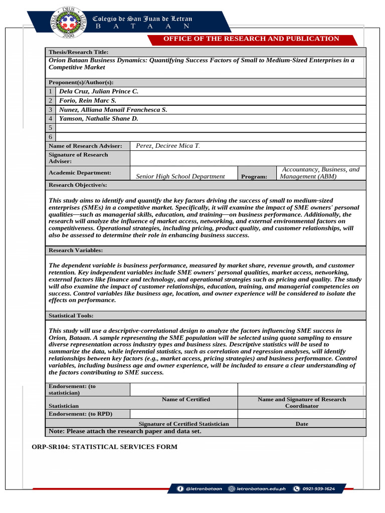 ORP SR104 Statistical Services Form | PDF | Statistics | Small And ...