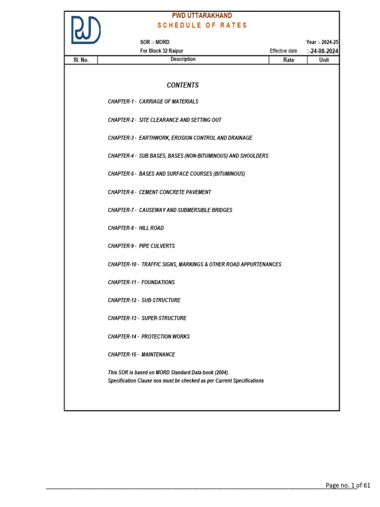 MORD 2024-25 Raipur SOR Rates Guide | PDF | Construction Aggregate ...