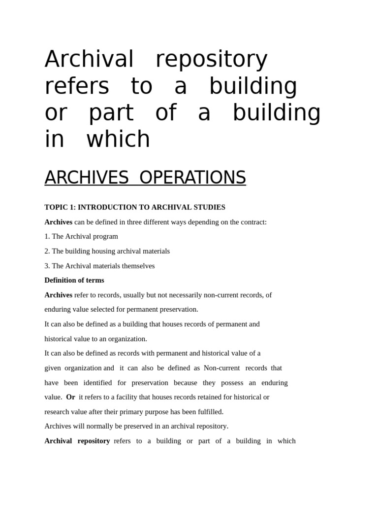 Archives Operation Notes | PDF | Archive | Archivist
