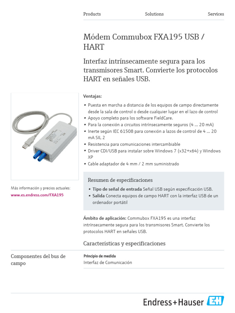 Endress-Hauser Commubox FXA195 ES | PDF | USB | Hardware de la computadora