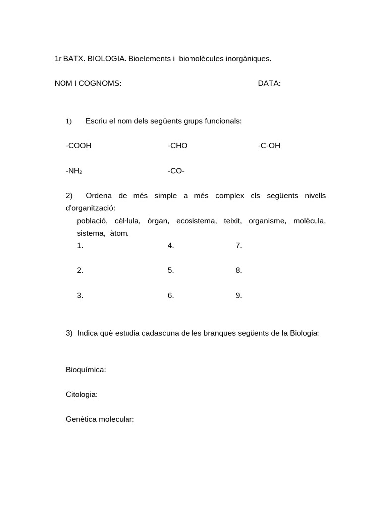 Bioelements I Molècules Inorgàniques | PDF