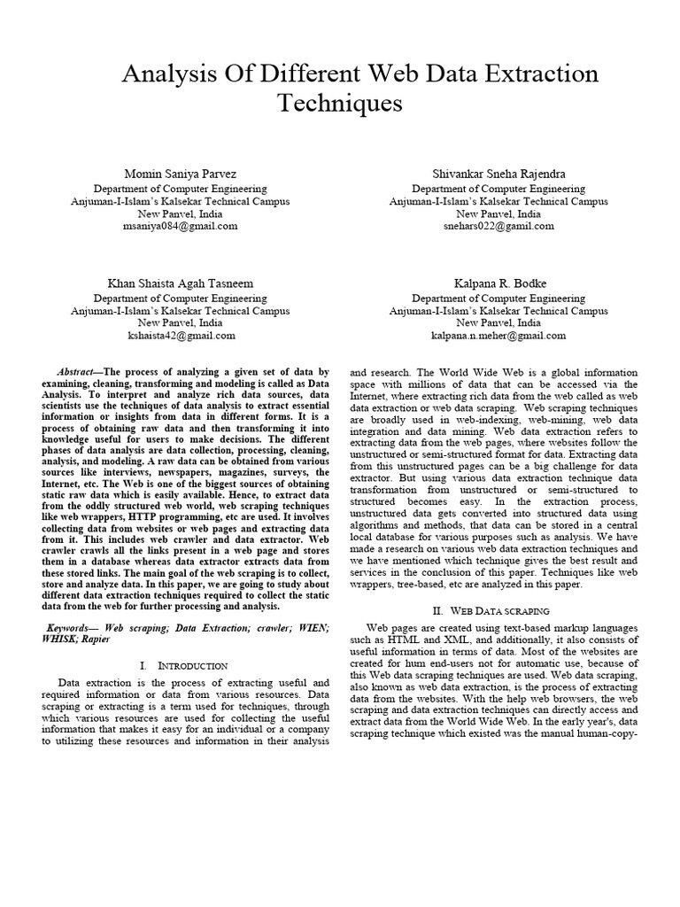 Web Data Extraction Techniques Analysis | PDF | World Wide Web ...