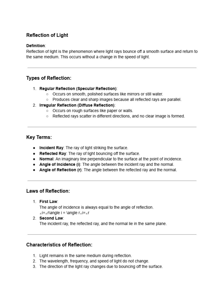 Reflection of Light | PDF