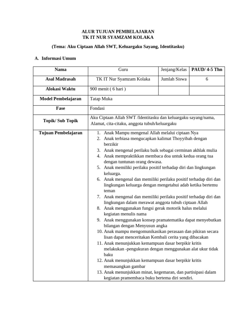 Alur Tujuan Pembelajaran | PDF