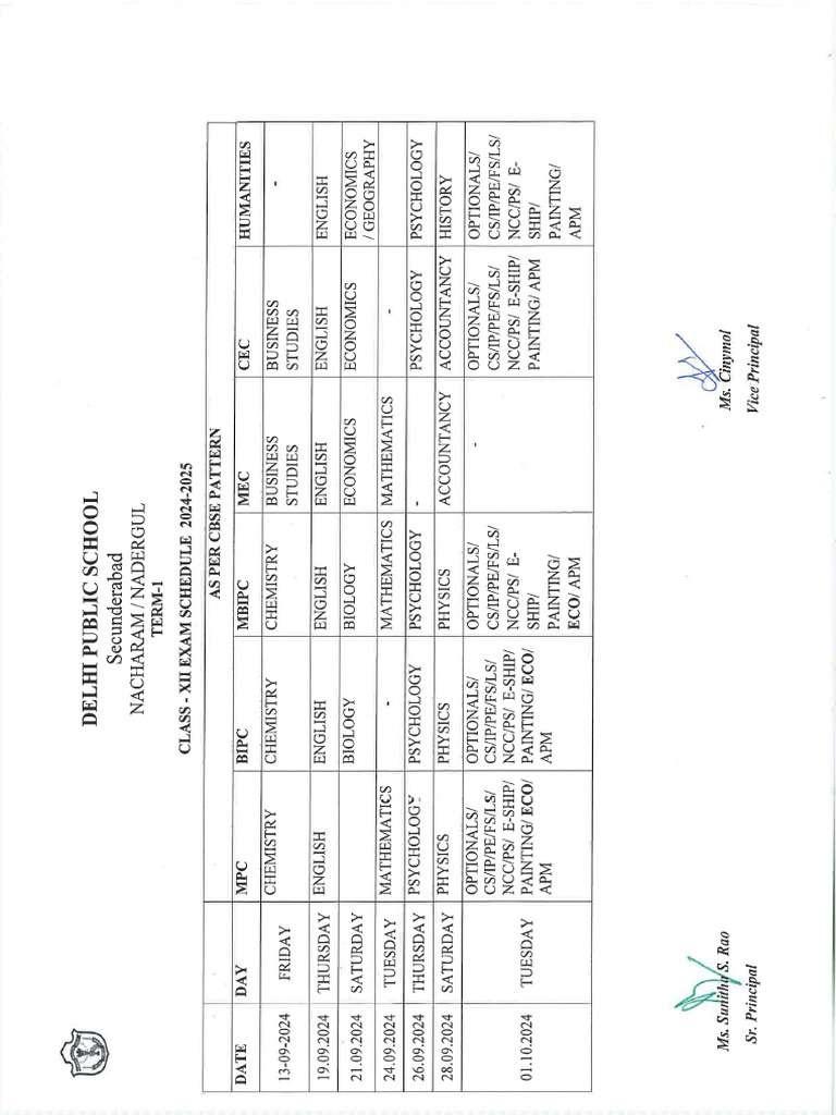 Class Xii Term-1 Exam Schedule 2024-2025 | PDF