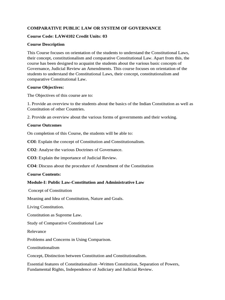 Comparative Public Law Course Overview | PDF | Separation Of Powers ...
