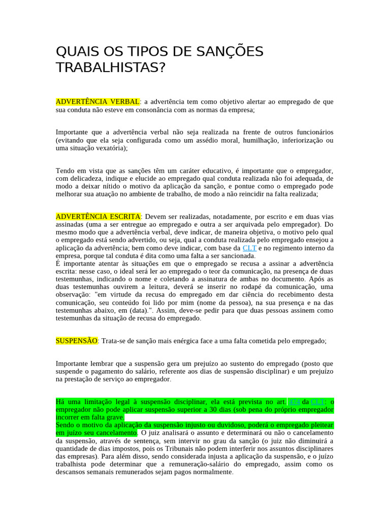 Tipos de Sanções Trabalhistas Explicadas | PDF | Justiça | Crime e ...