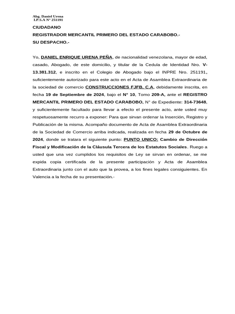 Cambio de Dirección y Estatutos FJFB | PDF | Documento de identidad ...