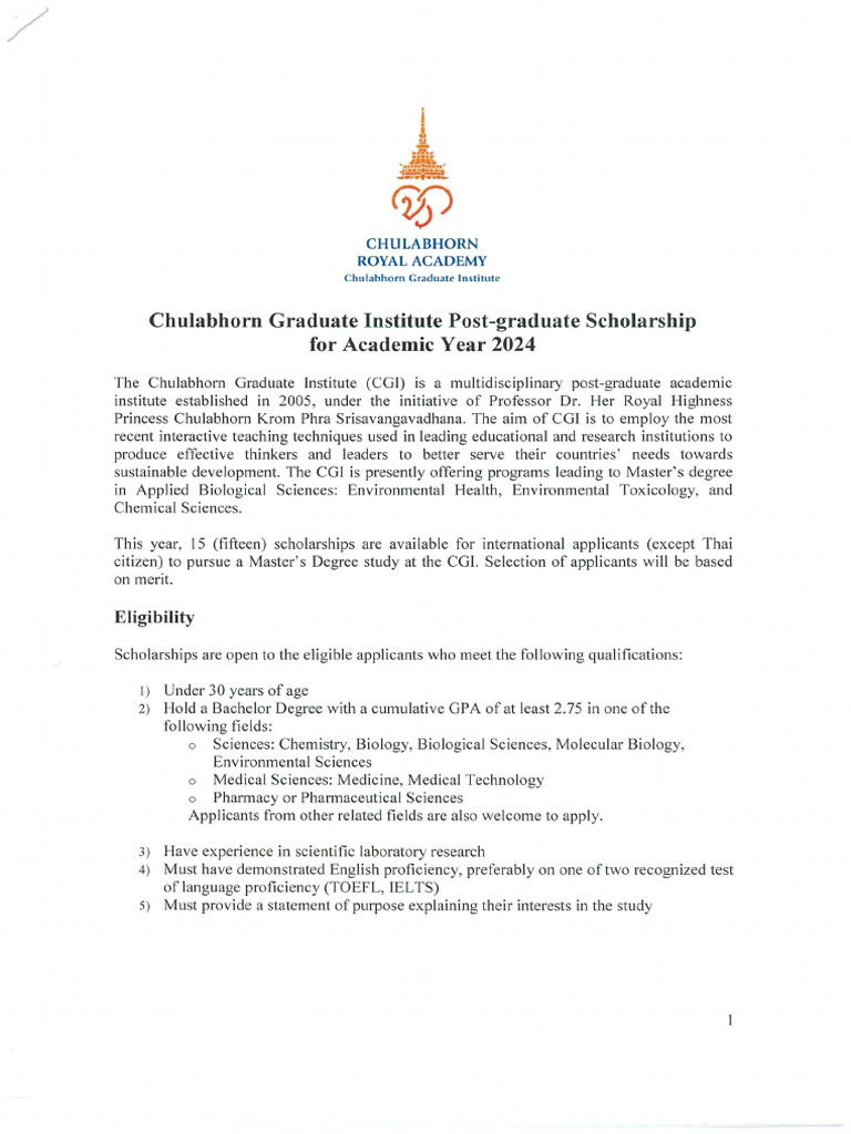 Chulabhon Graduate Institute Post-Graduate Scholarship For Academic ...
