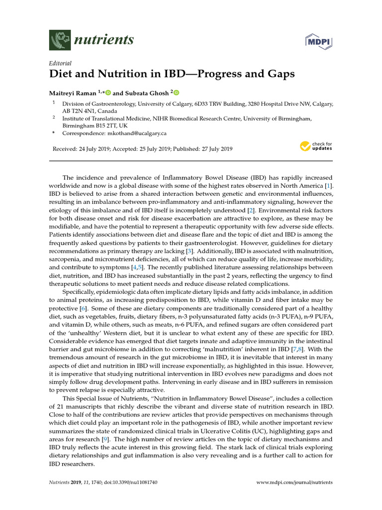 Nutrition's Role in Inflammatory Bowel Disease | PDF | Inflammatory ...