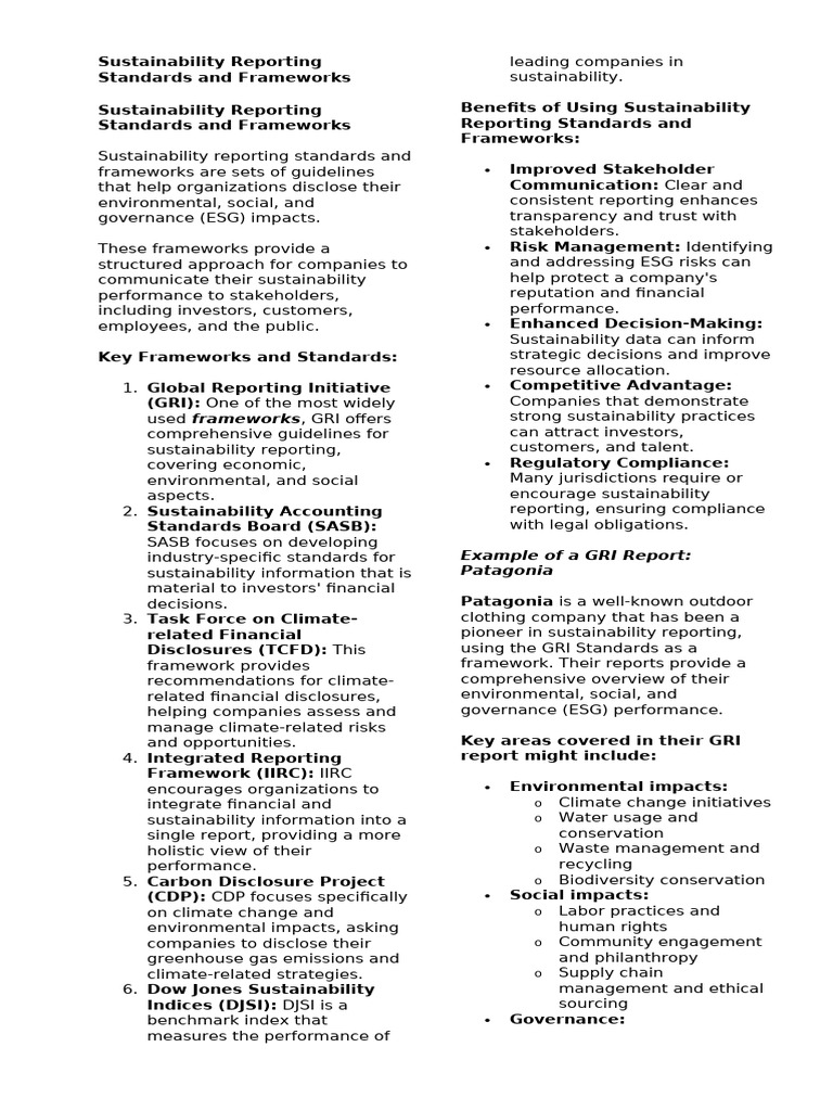Sustainability Reporting Frameworks | PDF | Sustainability | Economy ...