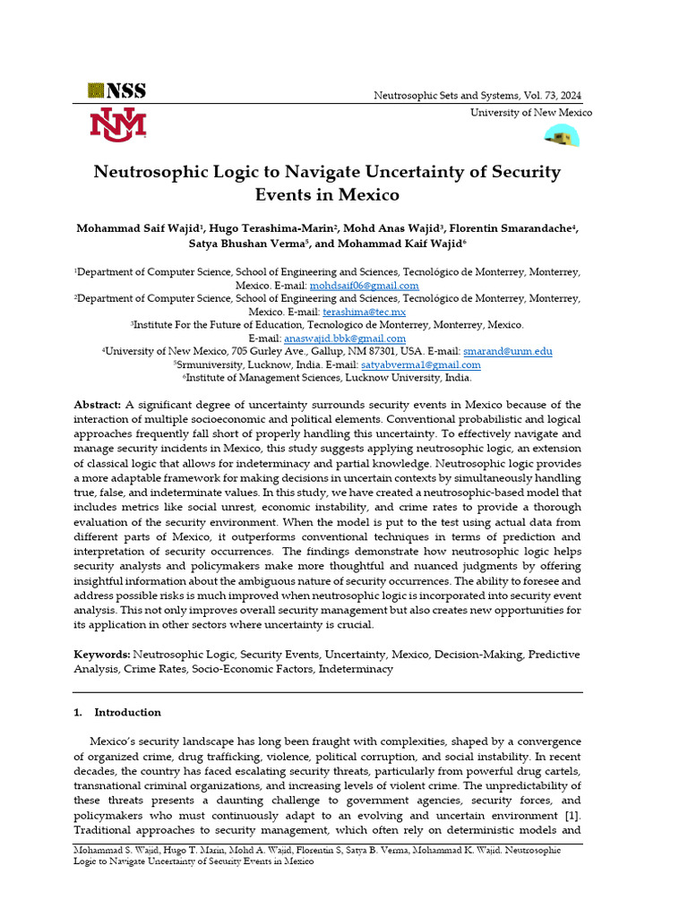 Neutrosophic Logic for Security in Mexico | PDF | Fuzzy Logic | Logic