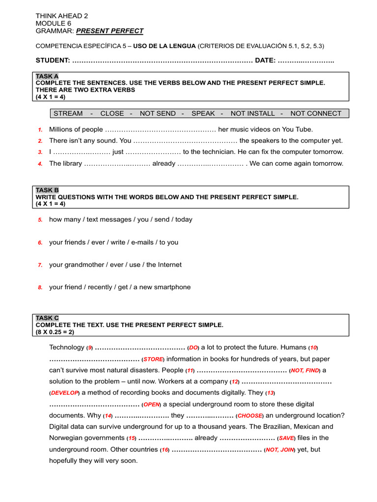 Present Perfect Grammar Exercises | PDF