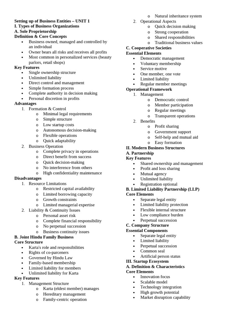 Setting Up Business Entities Notes | PDF | Partnership | Joint Venture