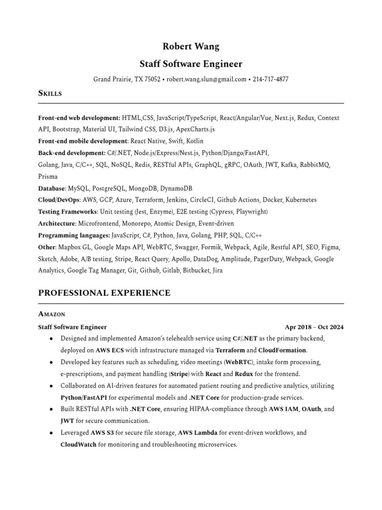 Robert Wang Staff So Ware Engineer: Mazon | PDF | Amazon Web Services ...