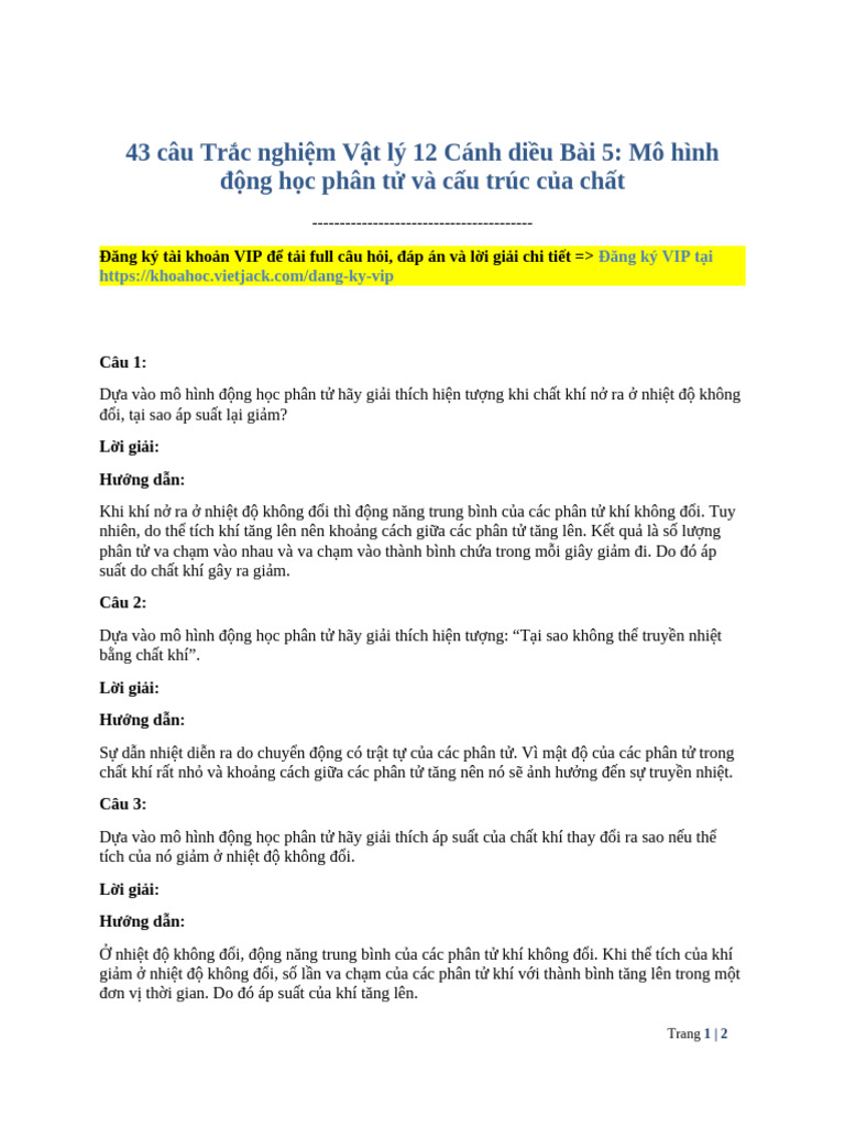 43 cau trac nghiem vat ly 12 canh dieu bai 5 mo hinh dong hoc phan tu