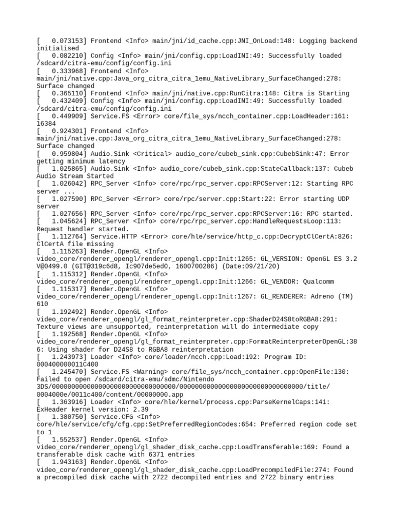 Citra Emulator Log Analysis | PDF | Rendering (Computer Graphics ...