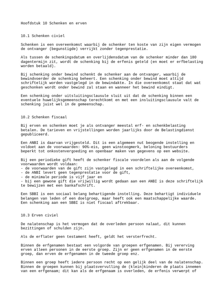 Hoofdstuk 10 Schenken en Erven | PDF