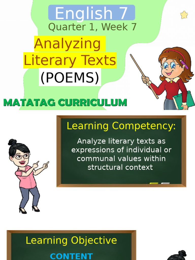 Matatag Eng7 Quarter1 Lesson7 Week7 | PDF | Poetry | Rhyme