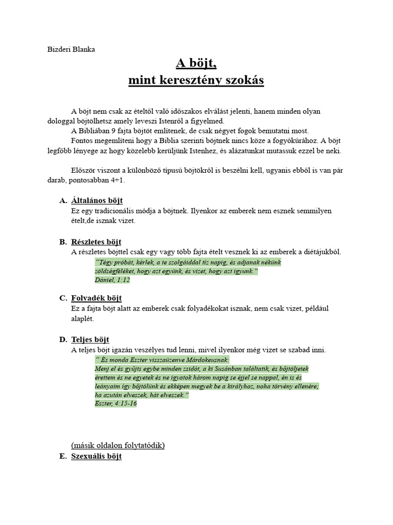 A Böjt Módjai (Keresztény Szokásként) | PDF