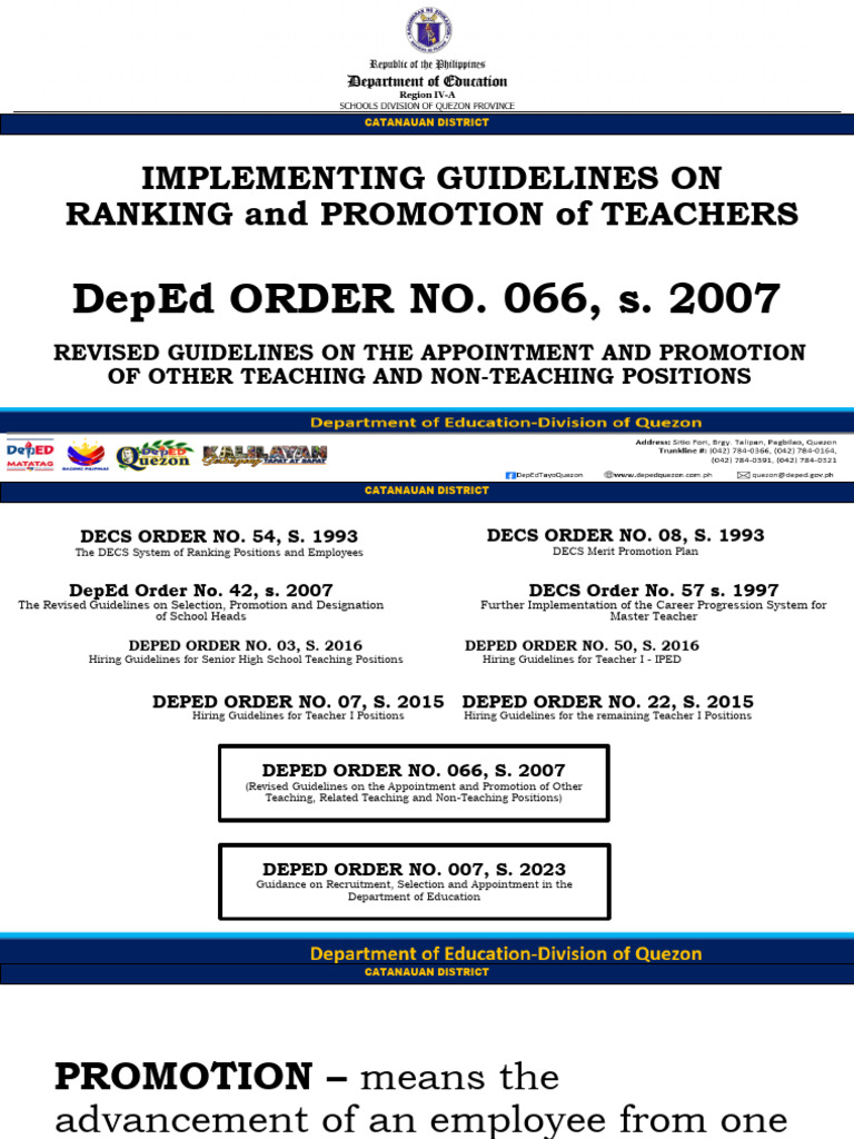 Teacher Promotion Guidelines Catanuan District | PDF | Academic Degree