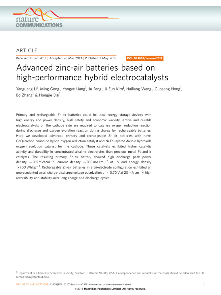 Advanced Hybrid Electrocatalysts for Zn-Air Batteries | PDF ...