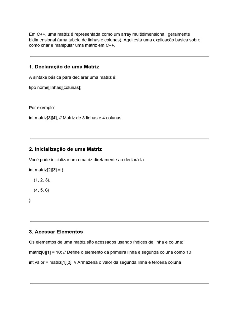 Manipulação de Matrizes em C++ | PDF | Matriz (Matemática ...
