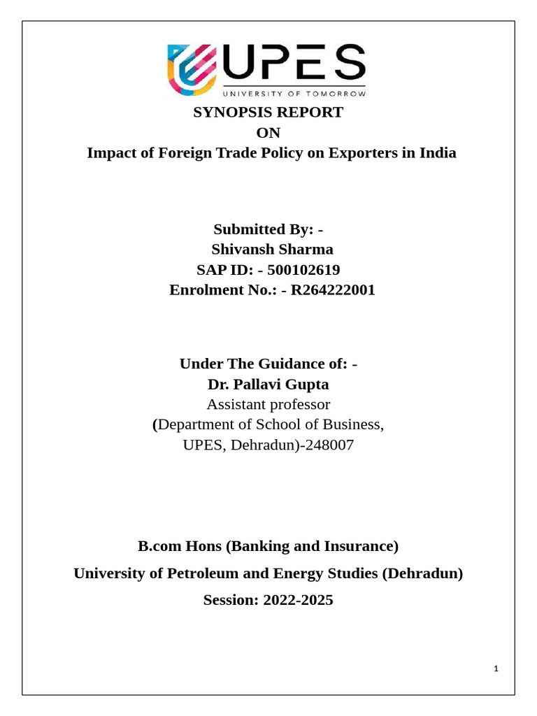 Synopsis Report | PDF | Exports | Policy