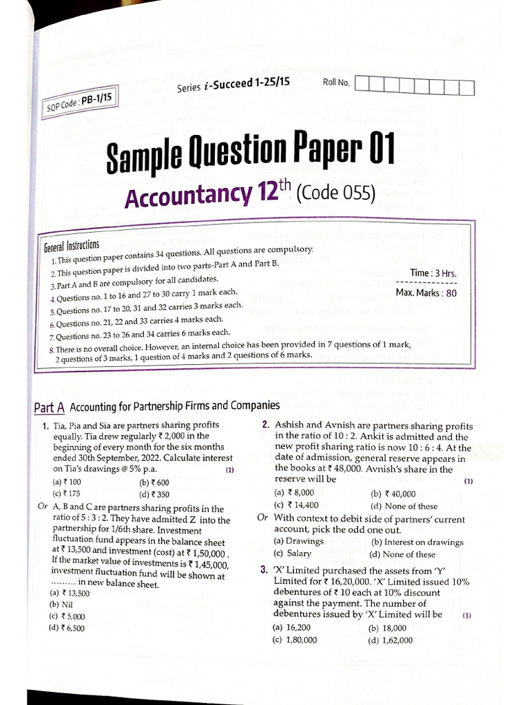 12th Cbse Accounts Question Paper | PDF