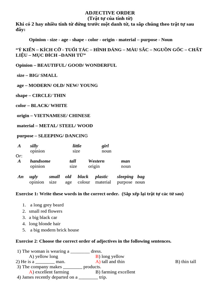 Adjective Order | PDF | Adjective