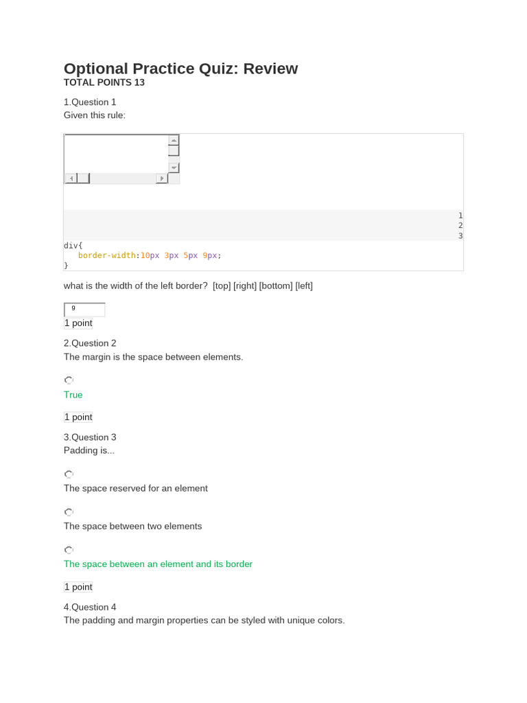 CSS3 Optional Practice Quiz | PDF