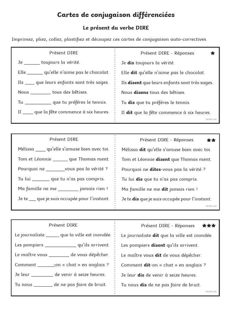 Conjugaison du verbe DIRE au présent | PDF