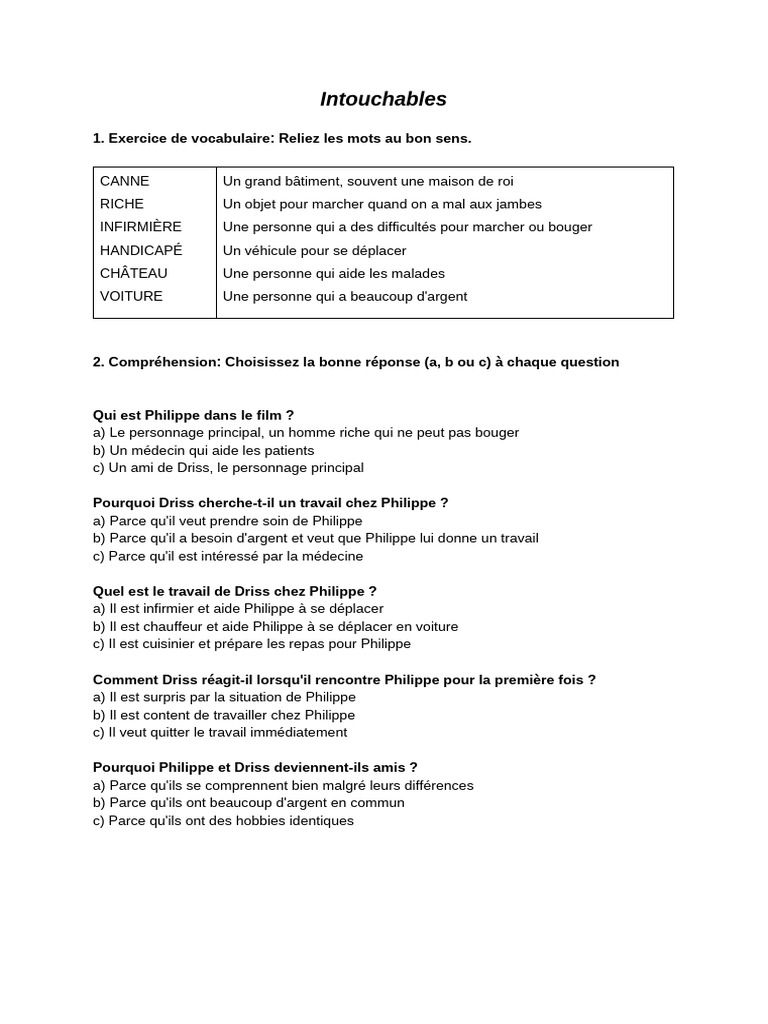 Vocabulaire et Compréhension d'Intouchables | PDF | Invalidité