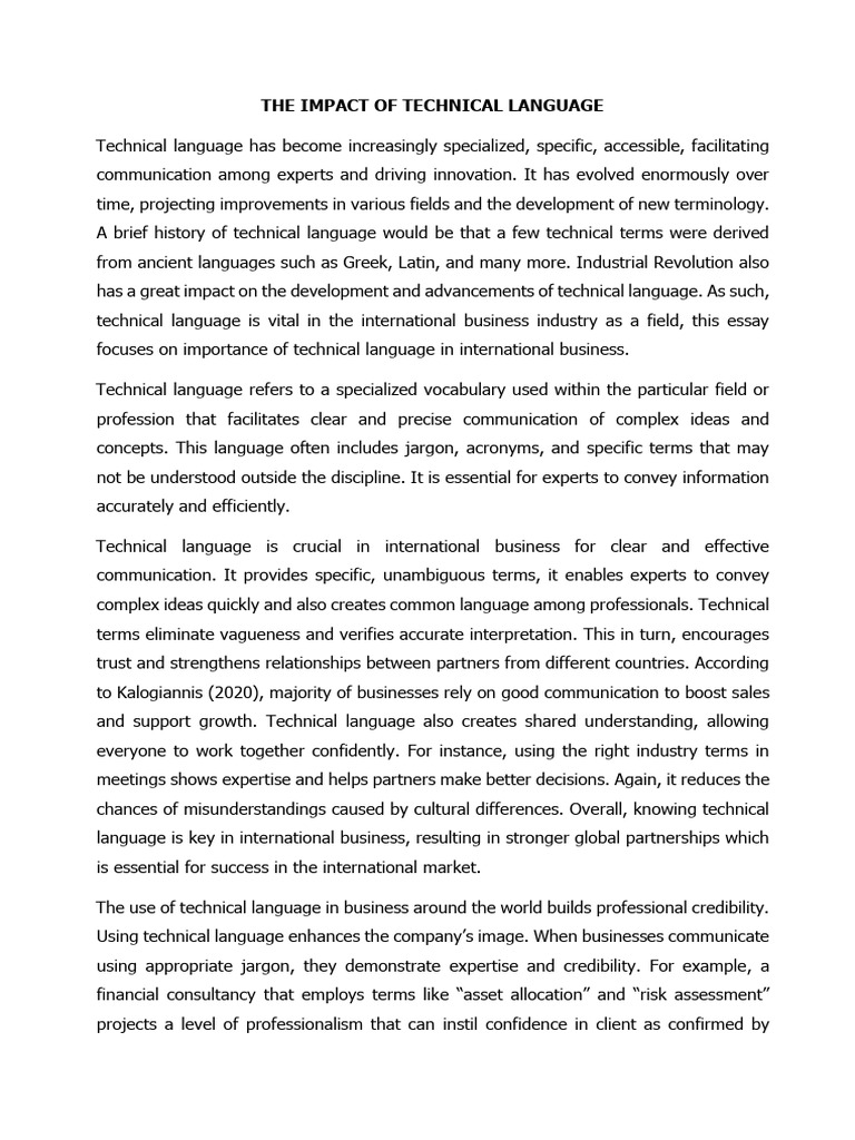 Importance of Technical Language in Business | PDF | Jargon | Accuracy ...