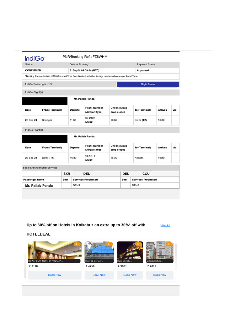 IndiGo Flight Itinerary for Mr. Panda | PDF | Airport | Aviation