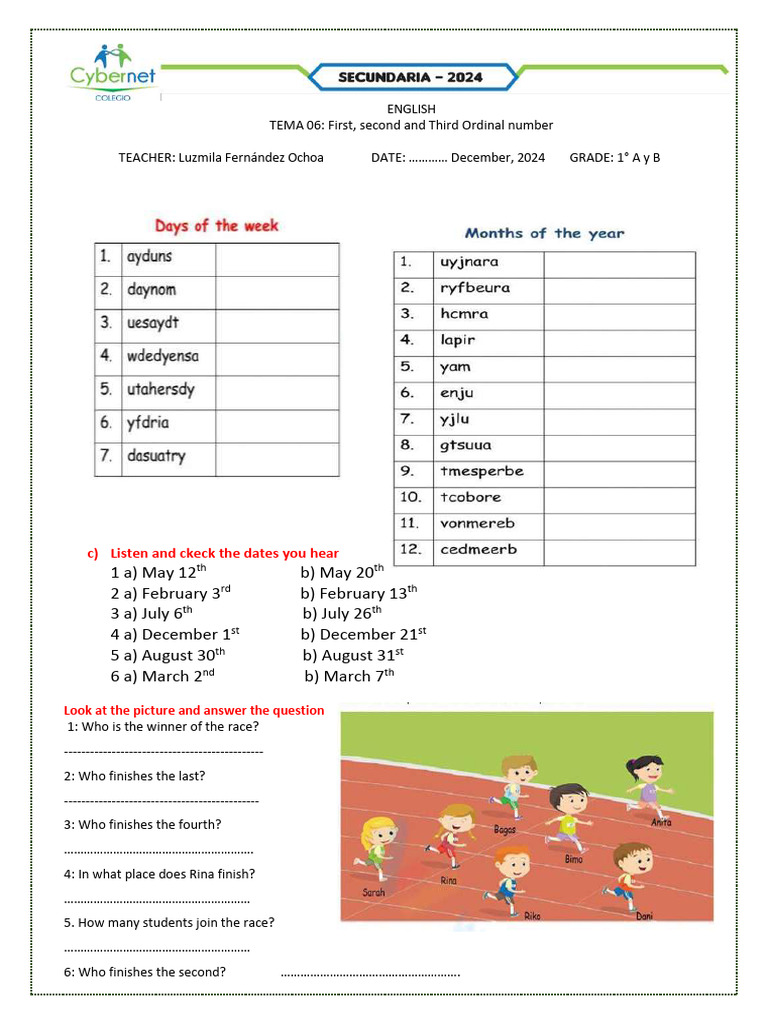 SEMANA 06 First Second Third Ordinal Number | PDF
