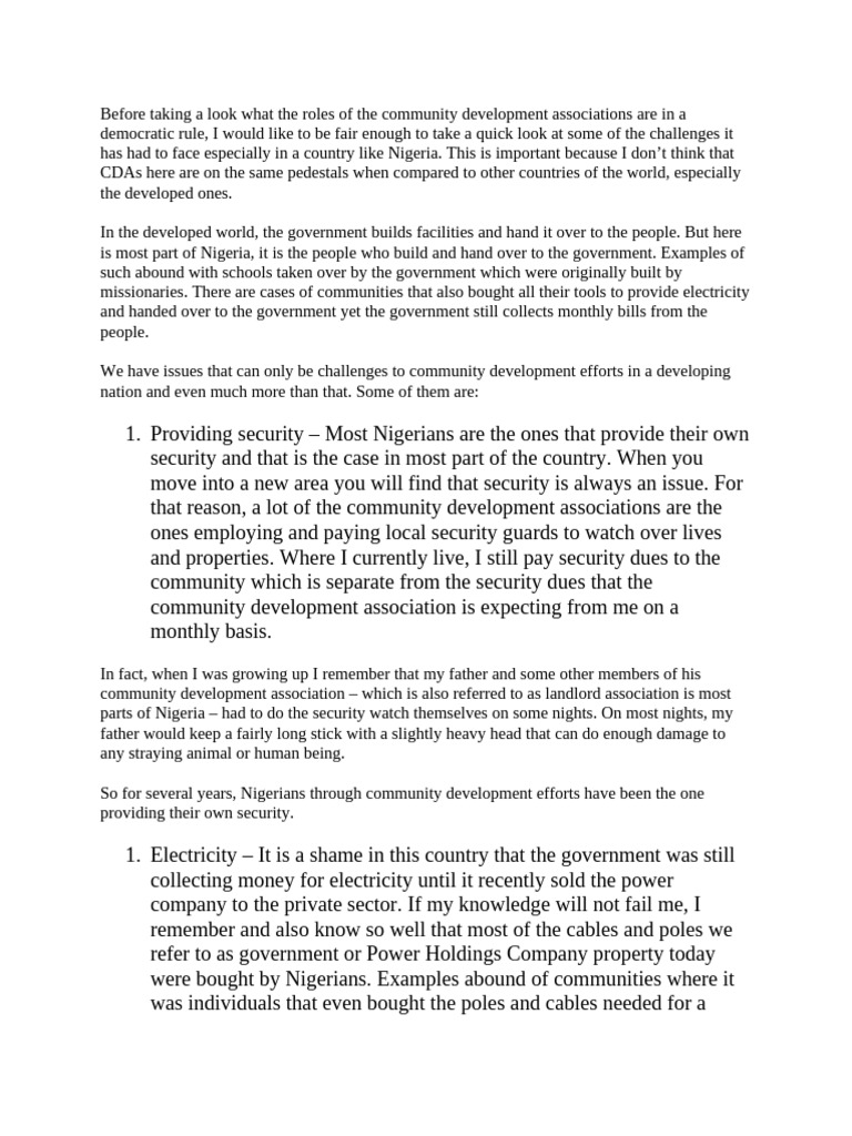 Peculiar Challenges of Community Development Associations | PDF