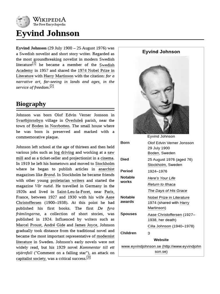 Eyvind Johnson: Modern Swedish Novelist | PDF | Novels