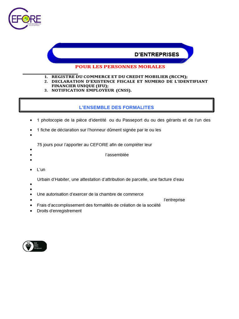 Formalités de création d'entreprise au Burkina | PDF | Business | Économie