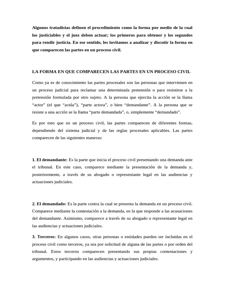 Comparecencia de Partes en Proceso Civil | PDF | Demanda judicial ...