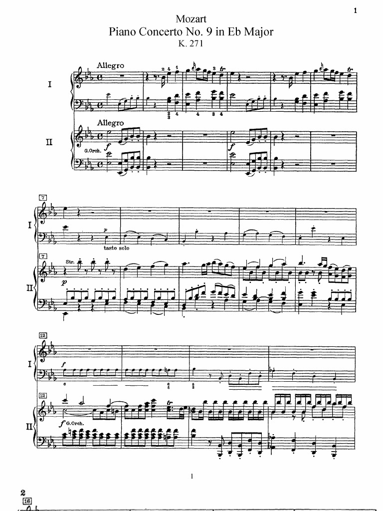 Mozart - Piano Concerto No 9 in Eb, K 271 (2 Piano) | PDF