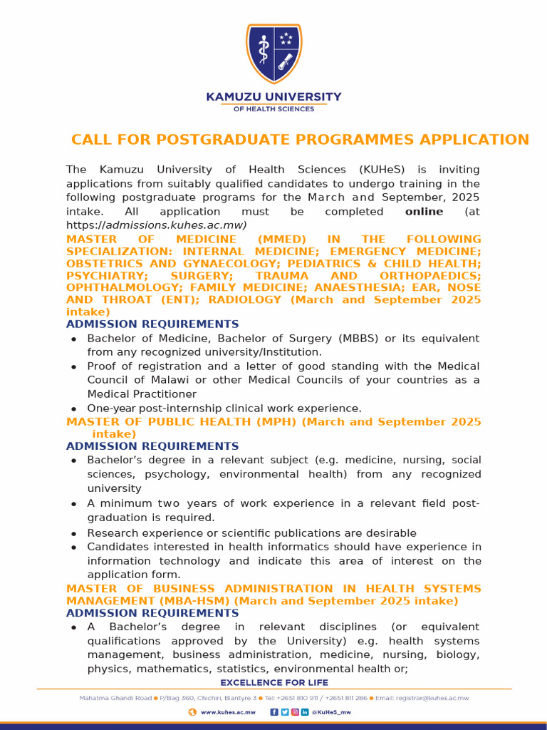 KUHeS Postgraduate Applications 2025 | PDF | Academic Degree | Bachelor ...