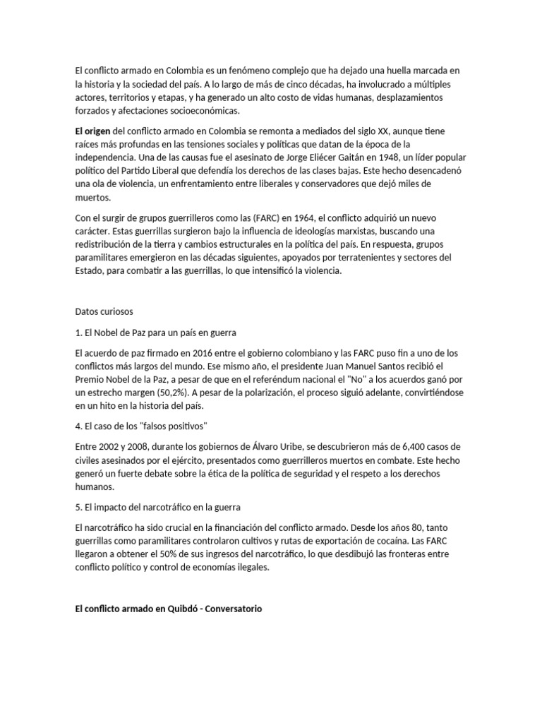 El Conflicto Armado en Colombia Parte Marwan | PDF | Colombia | Guerra ...