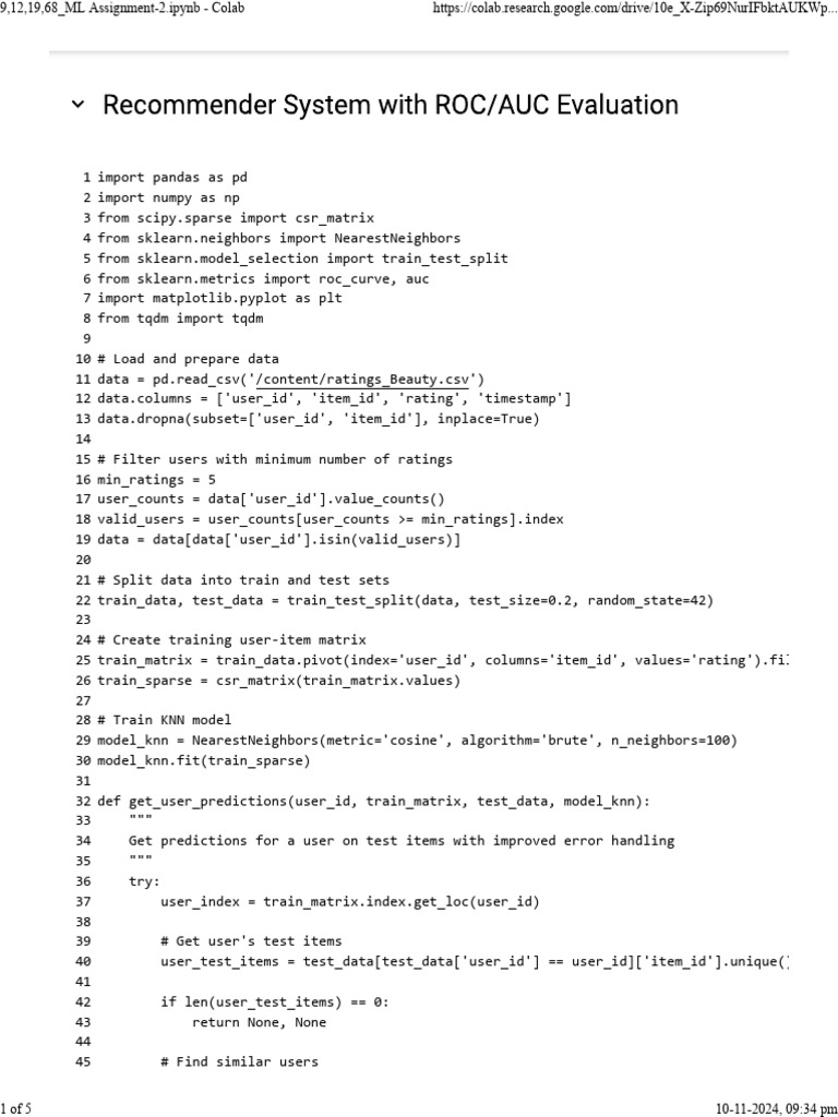 KNN User-Based Recommendation System | PDF | Receiver Operating ...