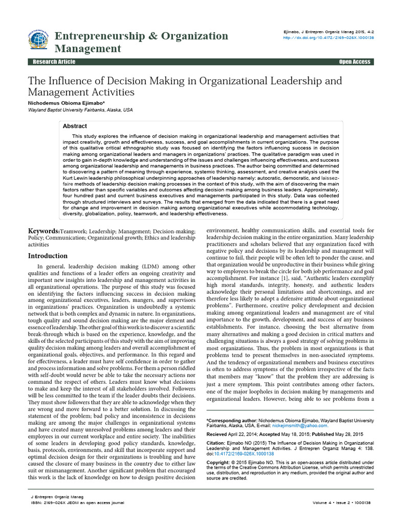 Impact of Decision Making on Leadership | PDF | Leadership | Decision ...