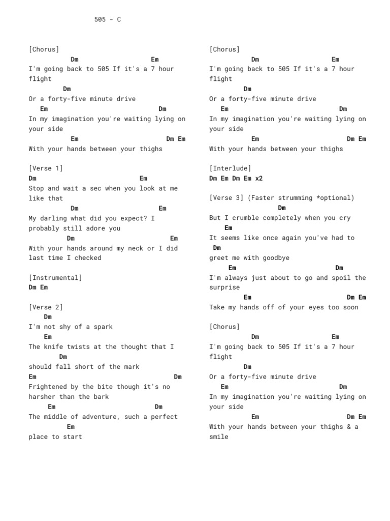 505 Chords and Lyrics Guide | PDF